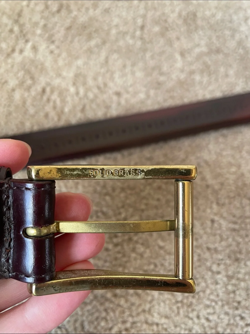 Johnston & Murphy Hand Burnished Leather Belt Men’s 36 Burgundy Preppy Brass